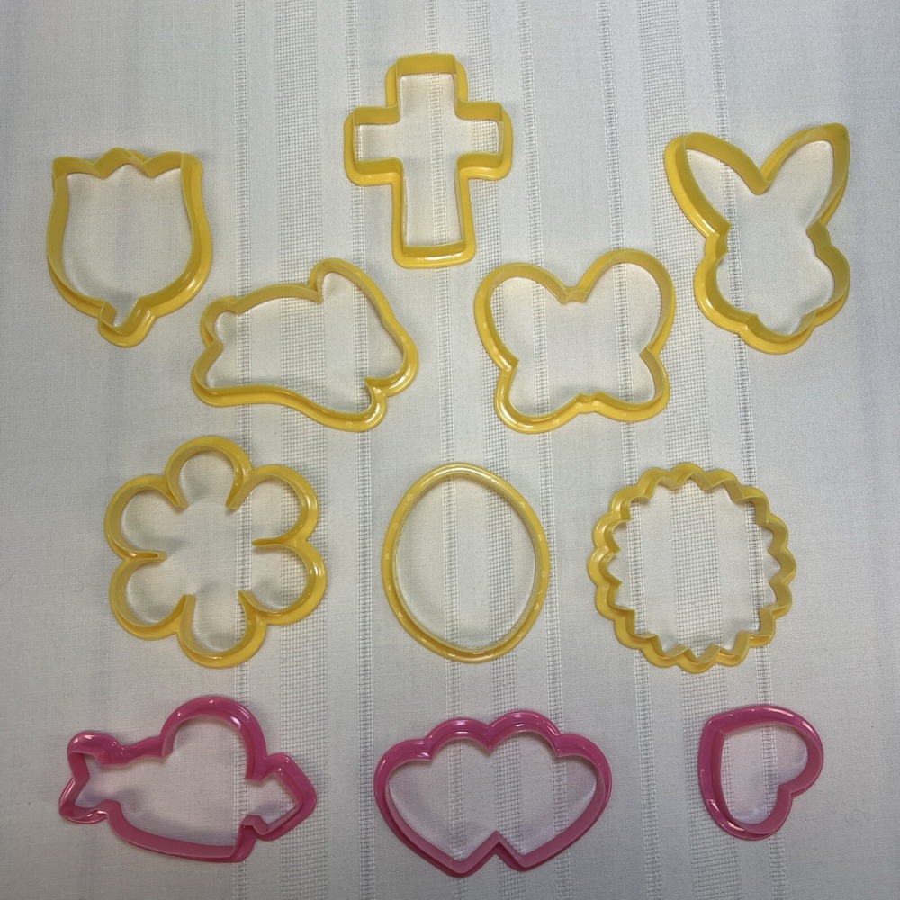 Vintage EASTER Cookie Cutters Flower Cross Egg + 3 Bonus Valentine Hearts‎